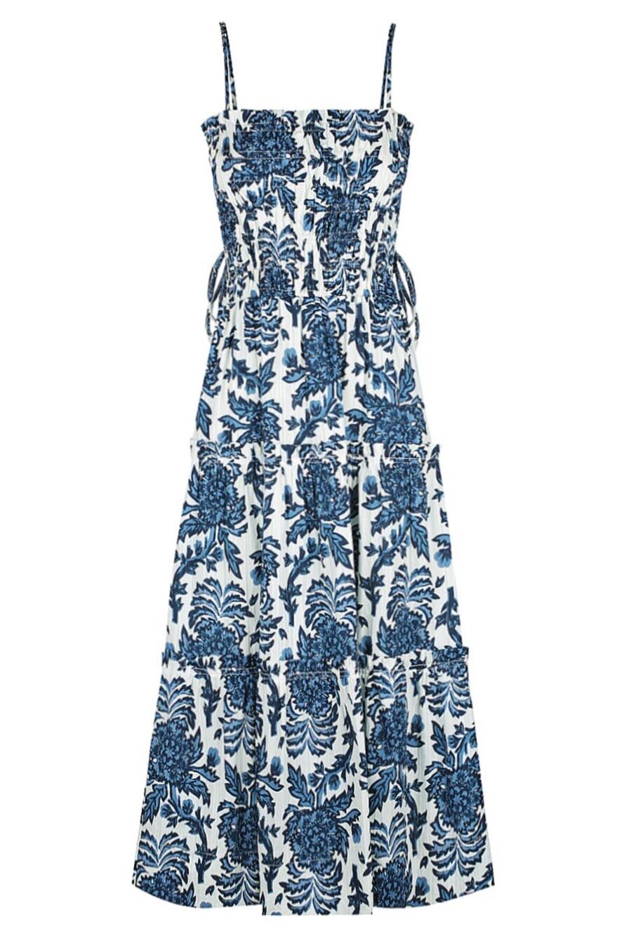 Shona Joy Shirred Blue Diana Midi Dress Size US 8 NWT